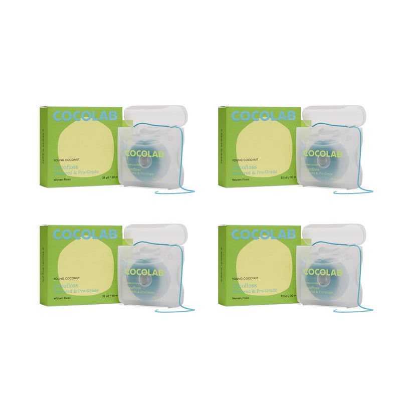 Cocolab Woven Dental Floss DentistDesigned Oral Care Coconut Scent Waxed Expanding KidFriendly String Floss with Coconut Oil 4 Spools 33 yd Each